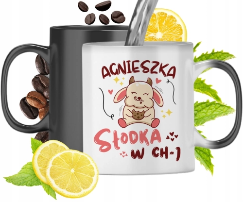 Kubek Magiczny Dla Agnieszki Czarny Matowy z Nadrukiem ze Zdjęciem 330ml