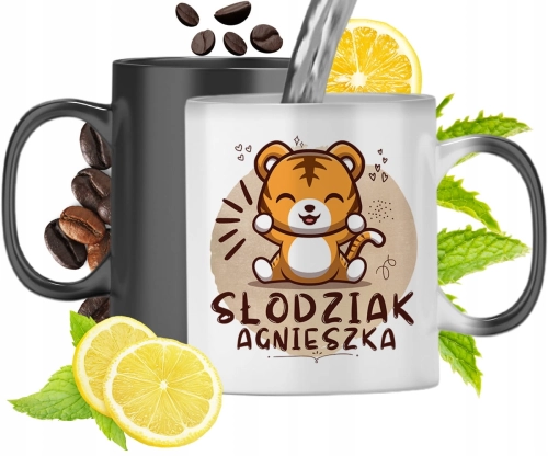 Kubek Magiczny Dla Agnieszki Czarny Matowy z Nadrukiem ze Zdjęciem 330ml