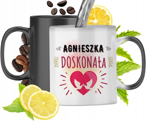 Kubek Magiczny Dla Agnieszki Czarny Matowy z Nadrukiem ze Zdjęciem 330ml