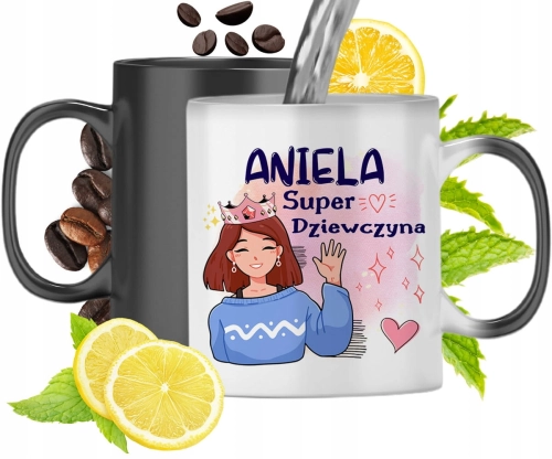 Kubek Magiczny Dla Anieli Czarny Matowy z Nadrukiem ze Zdjęciem 330ml