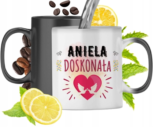 Kubek Magiczny Dla Anieli Czarny Matowy z Nadrukiem ze Zdjęciem 330ml