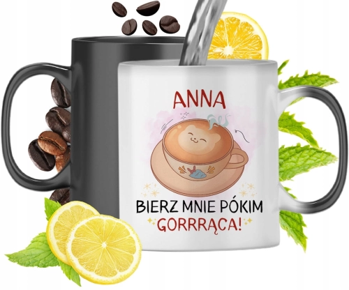 Kubek Magiczny Dla Anny Czarny Matowy z Nadrukiem ze Zdjęciem 330ml