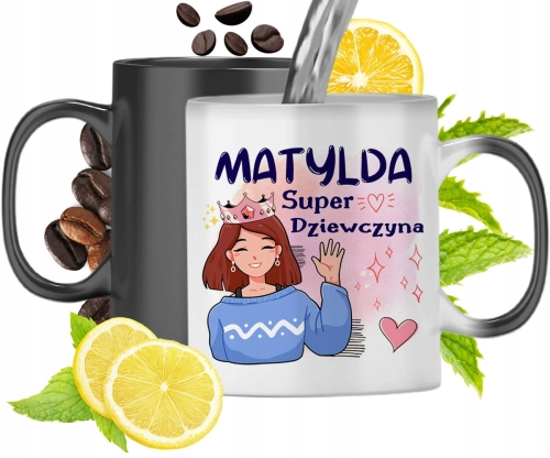 Kubek Magiczny Dla Matyldy Czarny Matowy z Nadrukiem ze Zdjęciem 330ml
