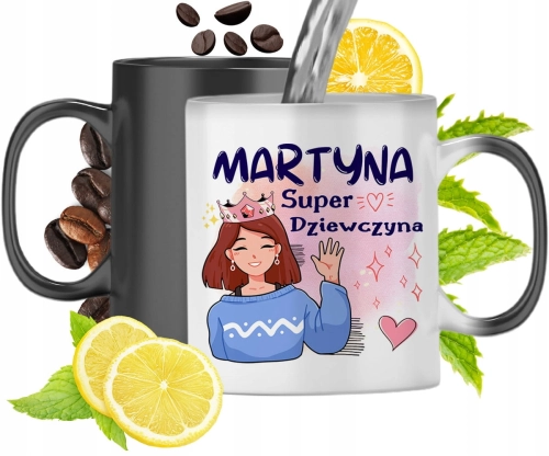 Kubek Magiczny Dla Martyny Czarny Matowy z Nadrukiem ze Zdjęciem 330ml