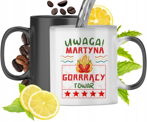 Kubek Magiczny Dla Martyny Czarny Matowy z Nadrukiem ze Zdjęciem 330ml