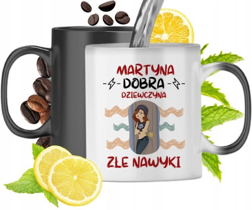 Kubek Magiczny Dla Martyny Czarny Matowy z Nadrukiem ze Zdjęciem 330ml