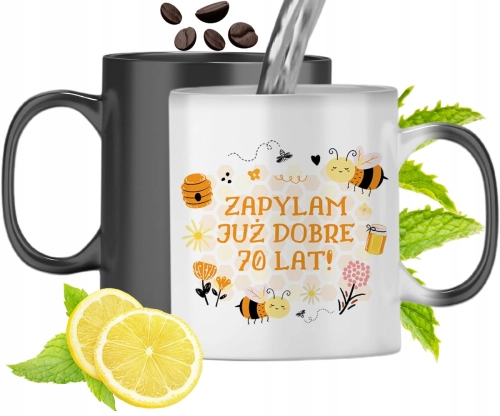 Kubek Magiczny Na Urodziny 70Te Zmieniający Kolor Z Nadrukiem Ze Zdjęciem