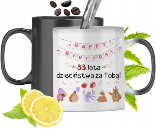 Kubek Magiczny Na Urodziny 33Cie Zmieniający Kolor Z Nadrukiem Ze Zdjęciem
