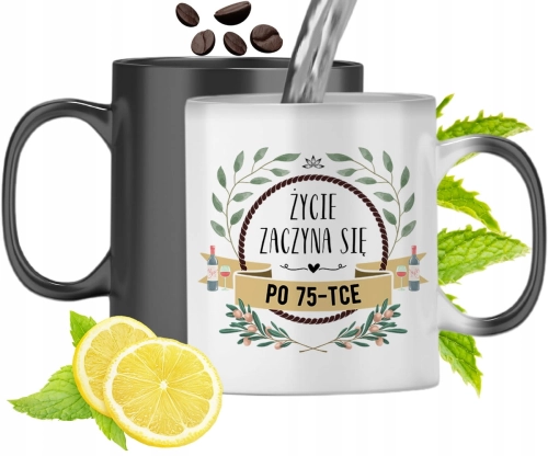 Kubek Magiczny Na Urodziny 75Te Zmieniający Kolor Z Nadrukiem Ze Zdjęciem