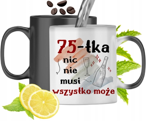 Kubek Magiczny Na Urodziny 75Te Zmieniający Kolor Z Nadrukiem Ze Zdjęciem