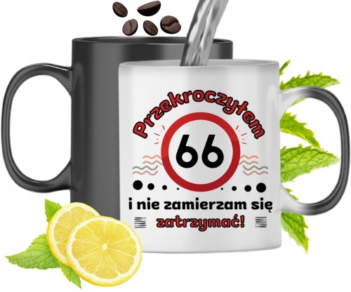 Kubek Magiczny Na Urodziny 66Ste Zmieniający Kolor Z Nadrukiem Ze Zdjęciem