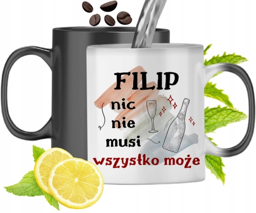 Kubek Magiczny Dla Filipa Czarny Zmieniający Kolor Z Nadrukiem Ze Zdjęciem