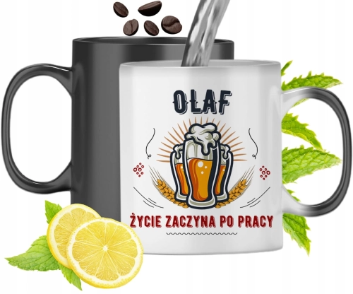 Kubek Magiczny Dla Olafa Czarny Zmieniający Kolor Z Nadrukiem Ze Zdjęciem