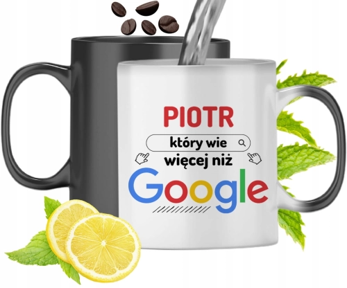 Kubek Magiczny Dla Piotra Czarny Zmieniający Kolor Z Nadrukiem Ze Zdjęciem