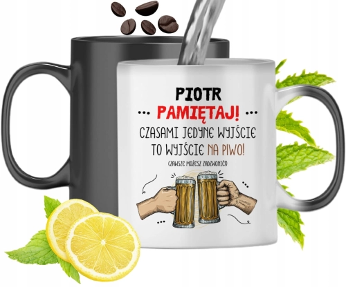Kubek Magiczny Dla Piotra Czarny Zmieniający Kolor Z Nadrukiem Ze Zdjęciem