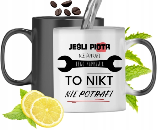 Kubek Magiczny Dla Piotra Czarny Zmieniający Kolor Z Nadrukiem Ze Zdjęciem