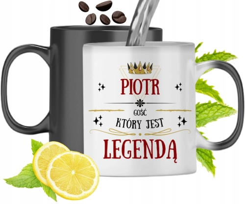 Kubek Magiczny Dla Piotra Czarny Zmieniający Kolor Z Nadrukiem Ze Zdjęciem
