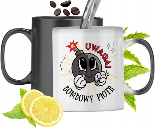 Kubek Magiczny Dla Piotra Czarny Zmieniający Kolor Z Nadrukiem Ze Zdjęciem