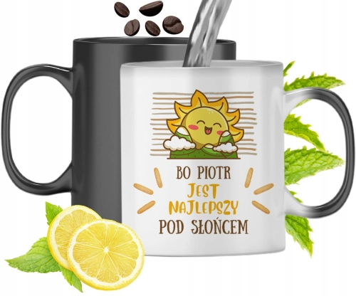 Kubek Magiczny Dla Piotra Czarny Zmieniający Kolor Z Nadrukiem Ze Zdjęciem