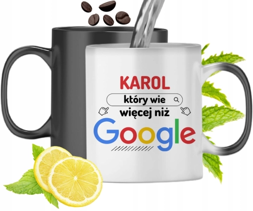 Kubek Magiczny Dla Karola Czarny Zmieniający Kolor Z Nadrukiem Ze Zdjęciem