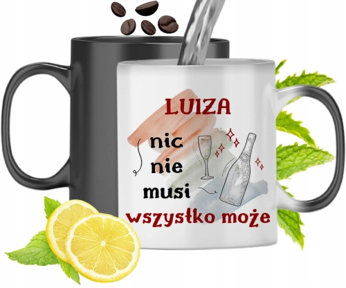 Kubek Magiczny Dla Luizy Czarny Zmieniający Kolor Z Nadrukiem Ze Zdjęciem