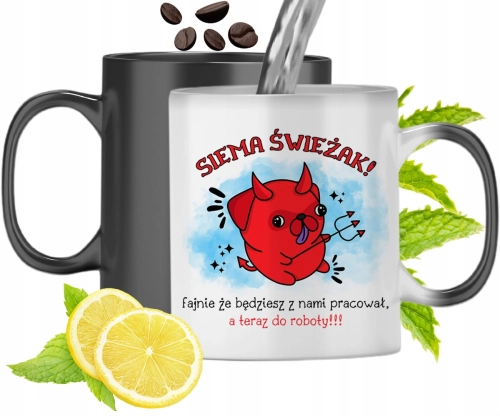 Kubek Magiczny Powitanie W Pracy Zmieniający Kolor Z Nadrukiem Ze Zdjęciem