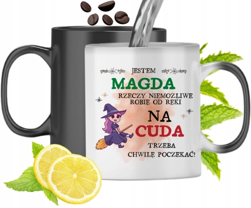 Kubek Magiczny Dla Magdy Czarny Zmieniający Kolor Z Nadrukiem Ze Zdjęciem