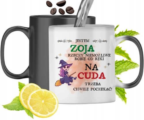 Kubek Magiczny Dla Zoi Czarny Zmieniający Kolor Z Nadrukiem Ze Zdjęciem