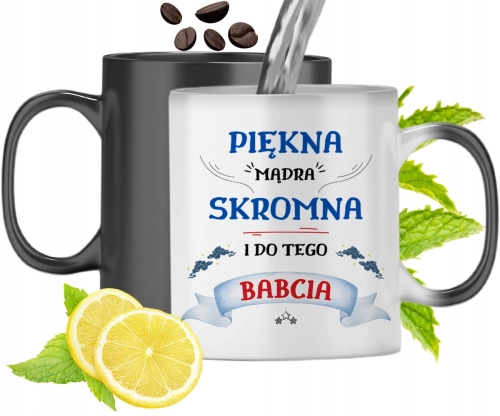 Kubek Magiczny Dla Babci Czarny Zmieniający Kolor Z Nadrukiem Ze Zdjęciem