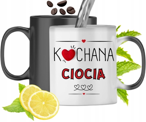 Kubek Magiczny Dla Cioci Czarny Zmieniający Kolor Z Nadrukiem Ze Zdjęciem