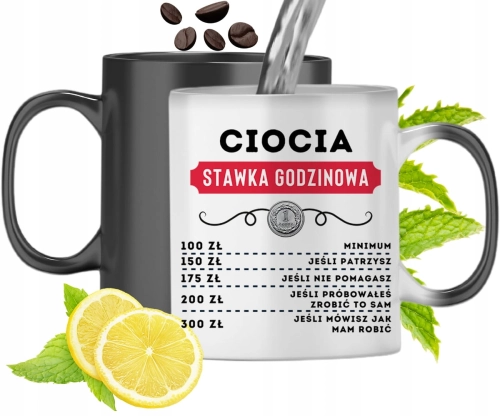 Kubek Magiczny Dla Cioci Czarny Zmieniający Kolor Z Nadrukiem Ze Zdjęciem