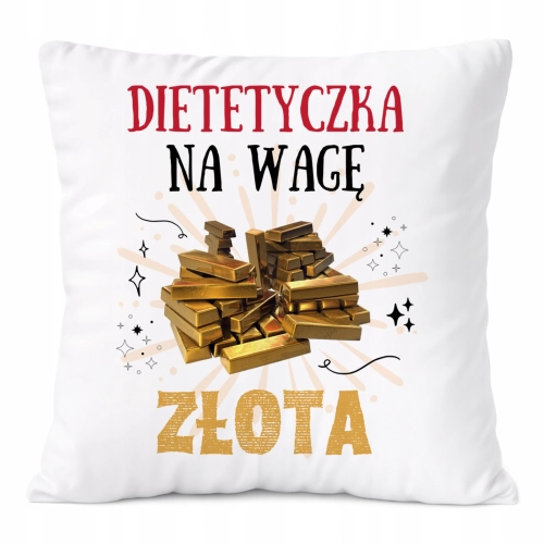 Poduszka Dla Dietetyczki na Prezent z Nadrukiem ze Zdjęciem Biała PoliDraw