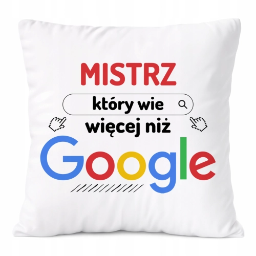 Poduszka Dla Mistrza na Prezent z Nadrukiem ze Zdjęciem Biała PoliDraw