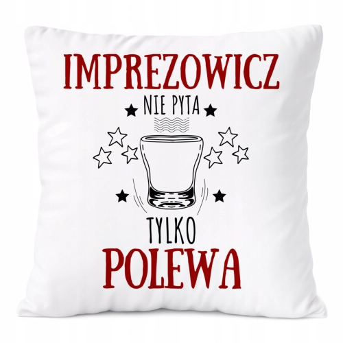 Poduszka Dla Imprezowicza na Prezent z Nadrukiem ze Zdjęciem Biała PoliDraw