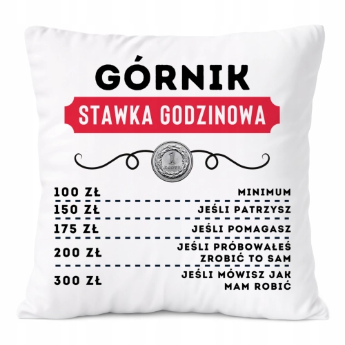Poduszka Dla Górnika na Prezent z Nadrukiem ze Zdjęciem Biała PoliDraw