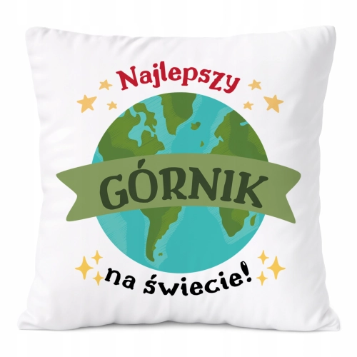 Poduszka Dla Górnika na Prezent z Nadrukiem ze Zdjęciem Biała PoliDraw