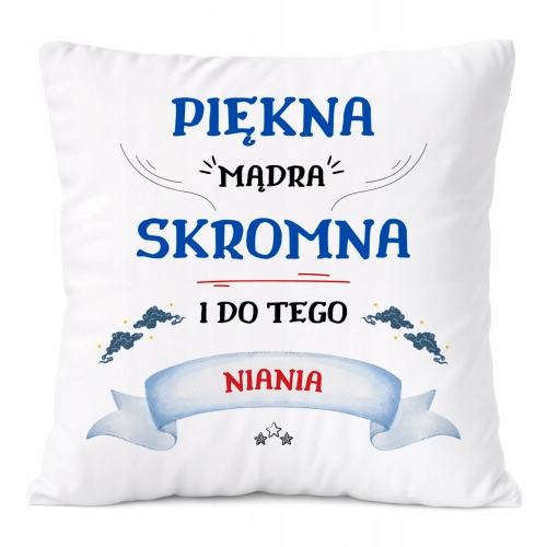 Poduszka Dla Niani na Prezent z Nadrukiem ze Zdjęciem Biała PoliDraw
