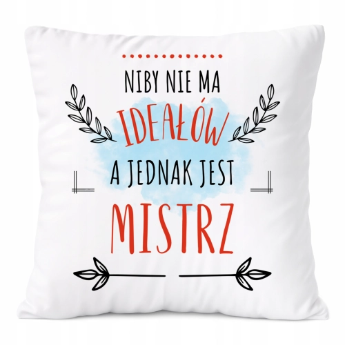 Poduszka Dla Mistrza na Prezent z Nadrukiem ze Zdjęciem Biała PoliDraw