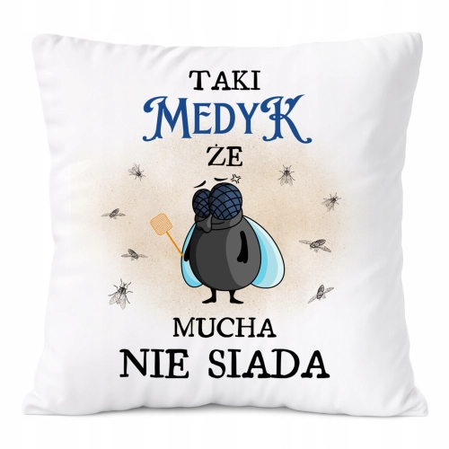 Poduszka Dla Medyka na Prezent z Nadrukiem ze Zdjęciem Biała PoliDraw