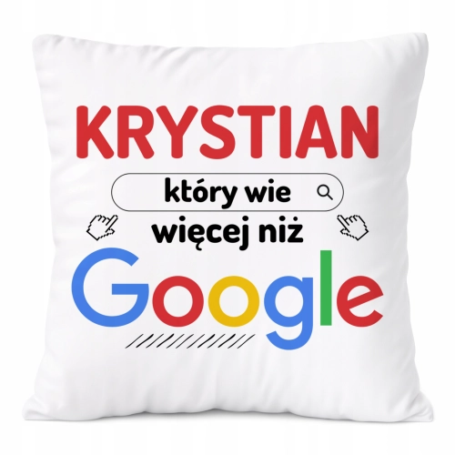 Poduszka Dla Krystiana na Prezent z Nadrukiem ze Zdjęciem Biała PoliDraw