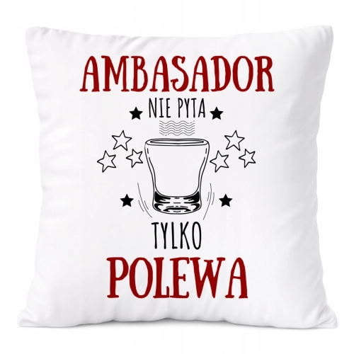 Poduszka Dla Amabasadora na Prezent z Nadrukiem ze Zdjęciem Biała PoliDraw