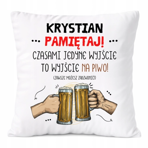 Poduszka Dla Krystiana na Prezent z Nadrukiem ze Zdjęciem Biała PoliDraw