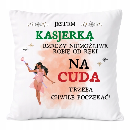 Poduszka Dla Kasjerki na Prezent z Nadrukiem ze Zdjęciem Biała PoliDraw