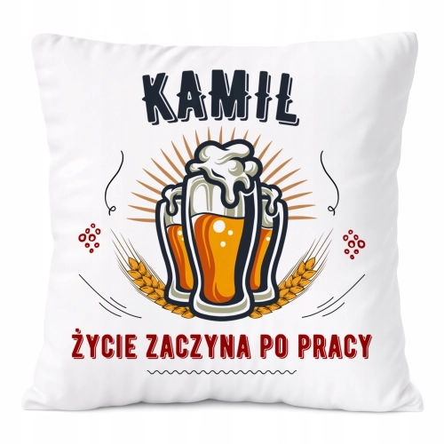 Poduszka Dla Kamila na Prezent z Nadrukiem ze Zdjęciem Biała PoliDraw