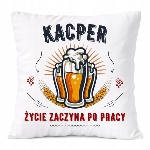 Poduszka Dla Kacpra na Prezent z Nadrukiem ze Zdjęciem Biała PoliDraw