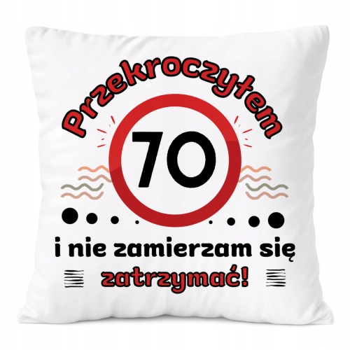 Poduszka Urodziny70 na Prezent z Nadrukiem ze Zdjęciem Biała PoliDraw