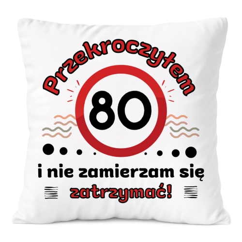 Poduszka Urodziny80 na Prezent z Nadrukiem ze Zdjęciem Biała PoliDraw
