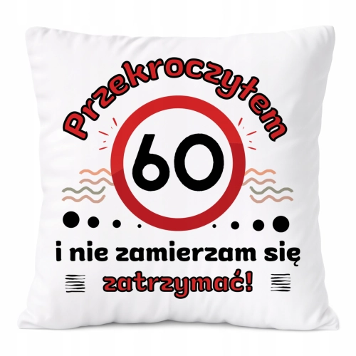 Poduszka Urodziny60 na Prezent z Nadrukiem ze Zdjęciem Biała PoliDraw