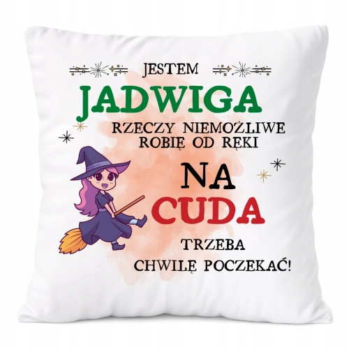 Poduszka Dla Jadwigi na Prezent z Nadrukiem ze Zdjęciem Biała PoliDraw