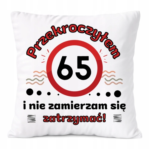 Poduszka Urodziny65 na Prezent z Nadrukiem ze Zdjęciem Biała PoliDraw